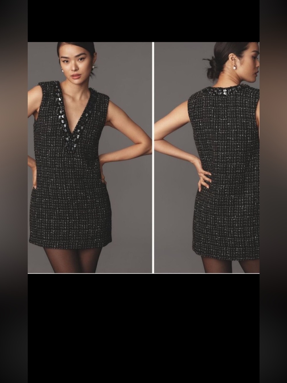 NWT Maeve by Anthropologie V Neck Tweed Mini Dress in Black Size XS